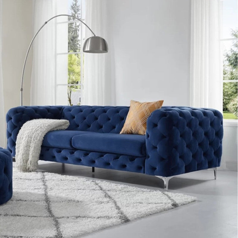 Contemporary Tufted Back Sofa 2/3-Seat Tuxedo Arm with Metal Legs