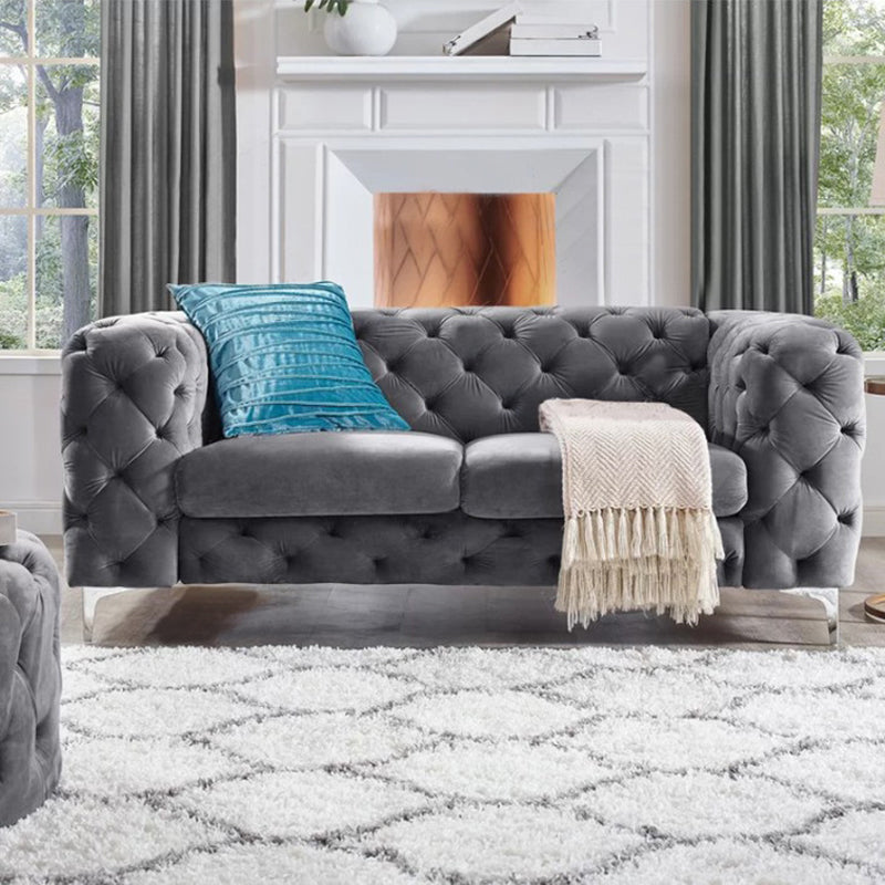 Contemporary Tufted Back Sofa 2/3-Seat Tuxedo Arm with Metal Legs