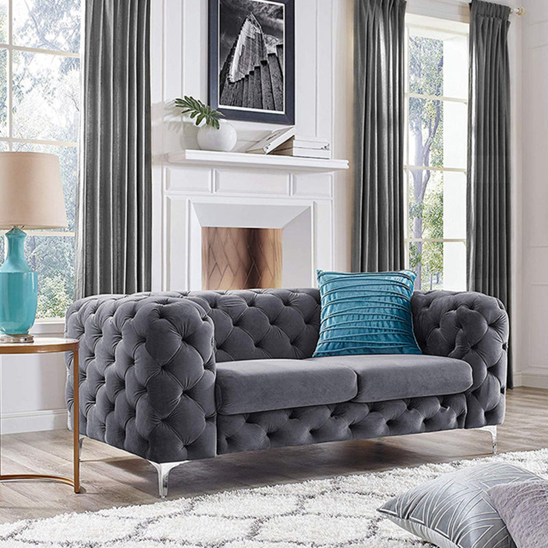 Contemporary Tufted Back Sofa 2/3-Seat Tuxedo Arm with Metal Legs