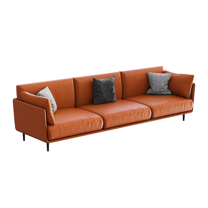 Faux Leather Orange Sofa Pillow Top Arm Sofa with Metal Legs