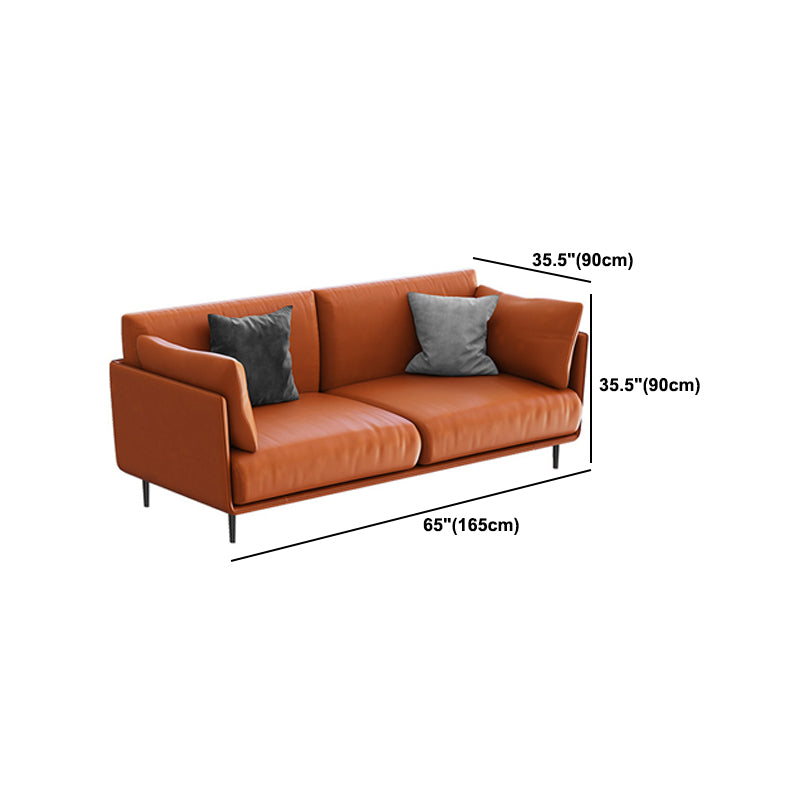 Faux Leather Orange Sofa Pillow Top Arm Sofa with Metal Legs