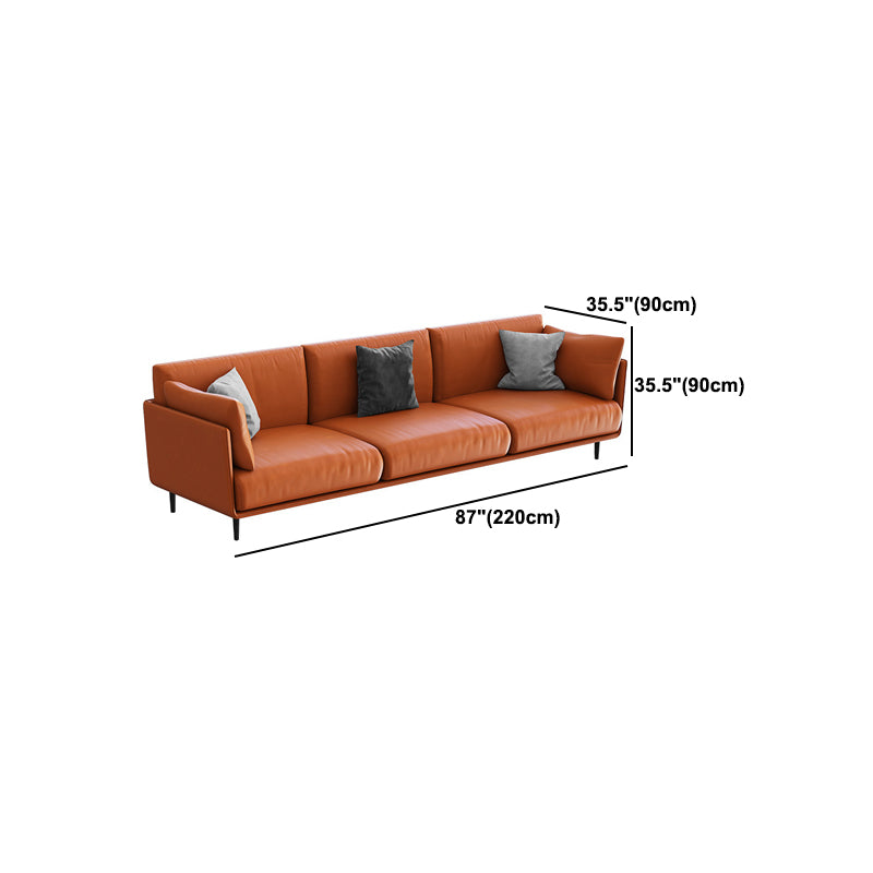 Faux Leather Orange Sofa Pillow Top Arm Sofa with Metal Legs