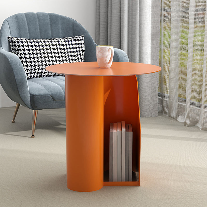 Dia 17.7" Metal Side Table Mid-Century Modern Pedestal End Table with Storage