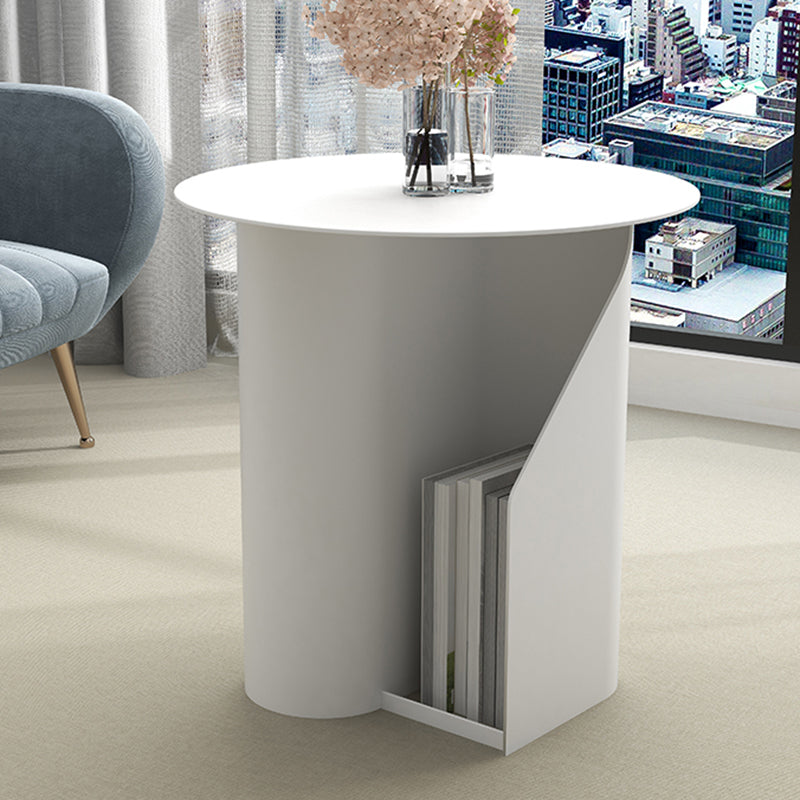 Dia 17.7" Metal Side Table Mid-Century Modern Pedestal End Table with Storage