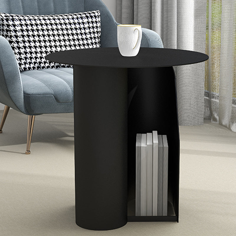 Dia 17.7" Metal Side Table Mid-Century Modern Pedestal End Table with Storage