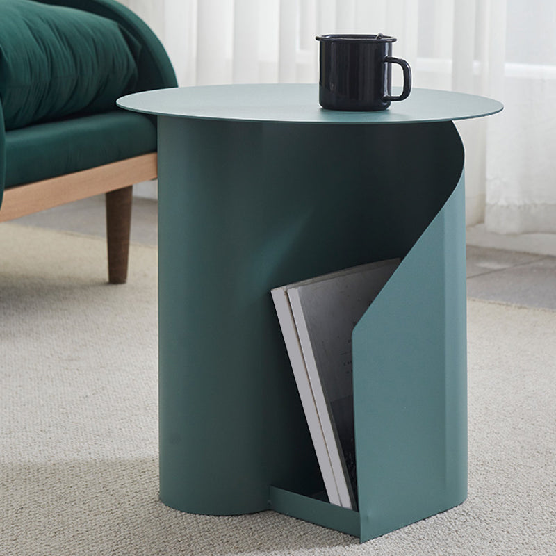 Dia 17.7" Metal Side Table Mid-Century Modern Pedestal End Table with Storage