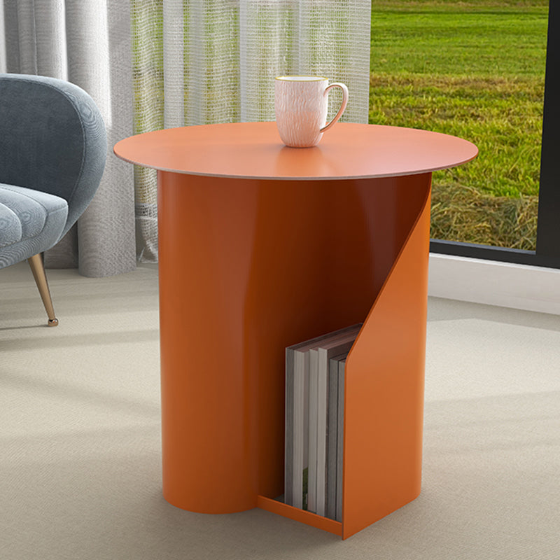 Dia 17.7" Metal Side Table Mid-Century Modern Pedestal End Table with Storage