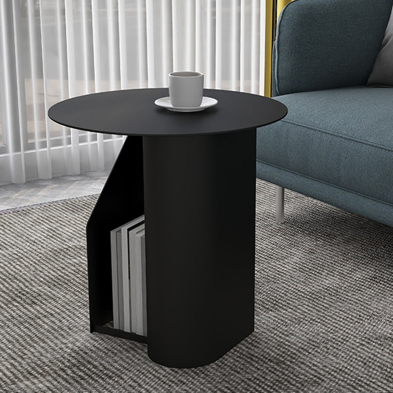 Dia 17.7" Metal Side Table Mid-Century Modern Pedestal End Table with Storage