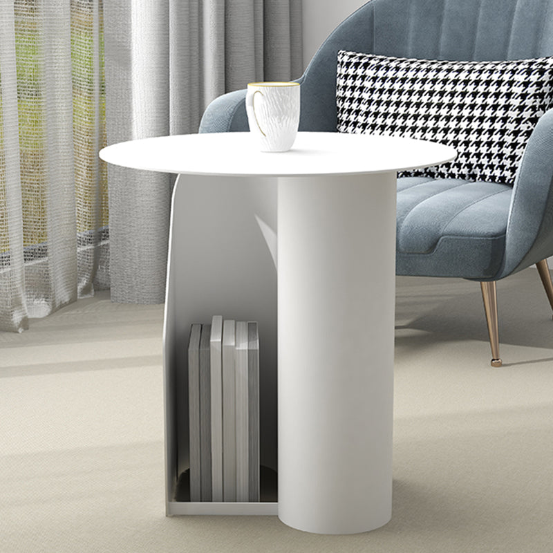 Dia 17.7" Metal Side Table Mid-Century Modern Pedestal End Table with Storage