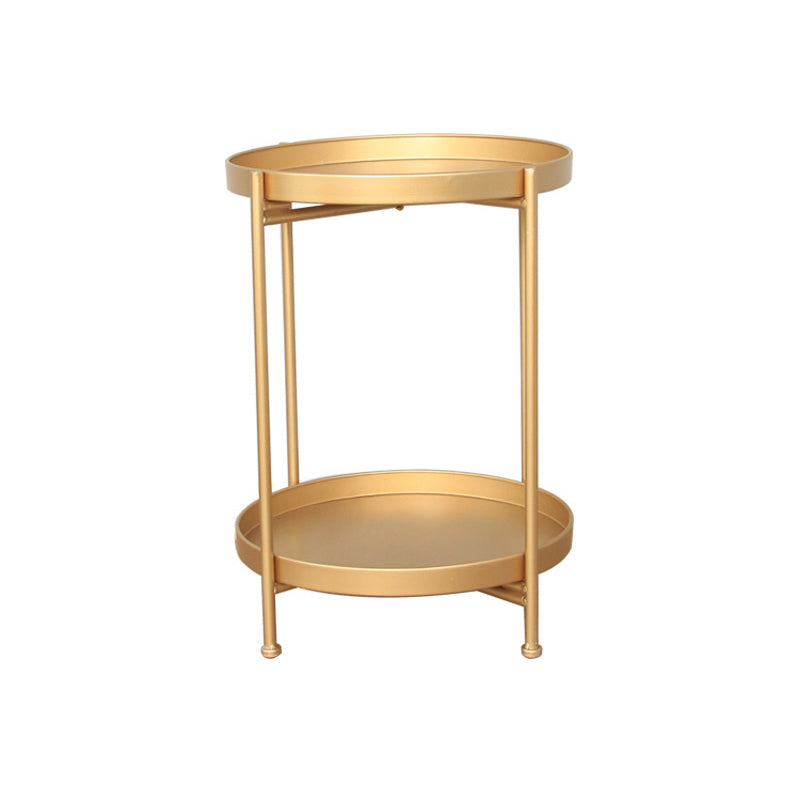 Mid-Century Tray Top End Table 20.3" Tall Iron Round Side Table with Shelf