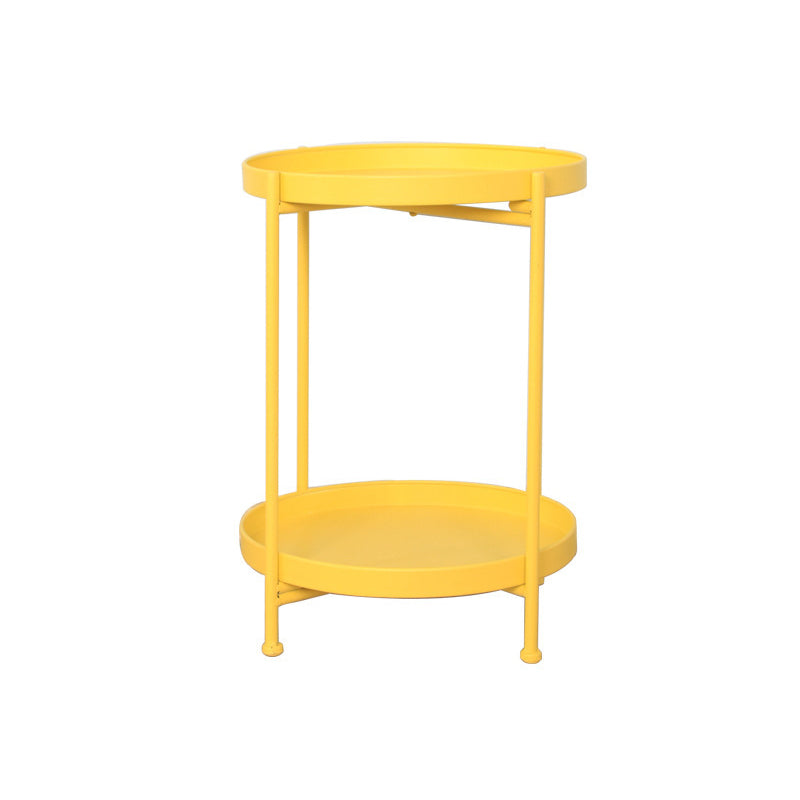 Mid-Century Tray Top End Table 20.3" Tall Iron Round Side Table with Shelf