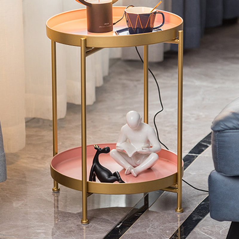 Mid-Century Tray Top End Table 20.3" Tall Iron Round Side Table with Shelf