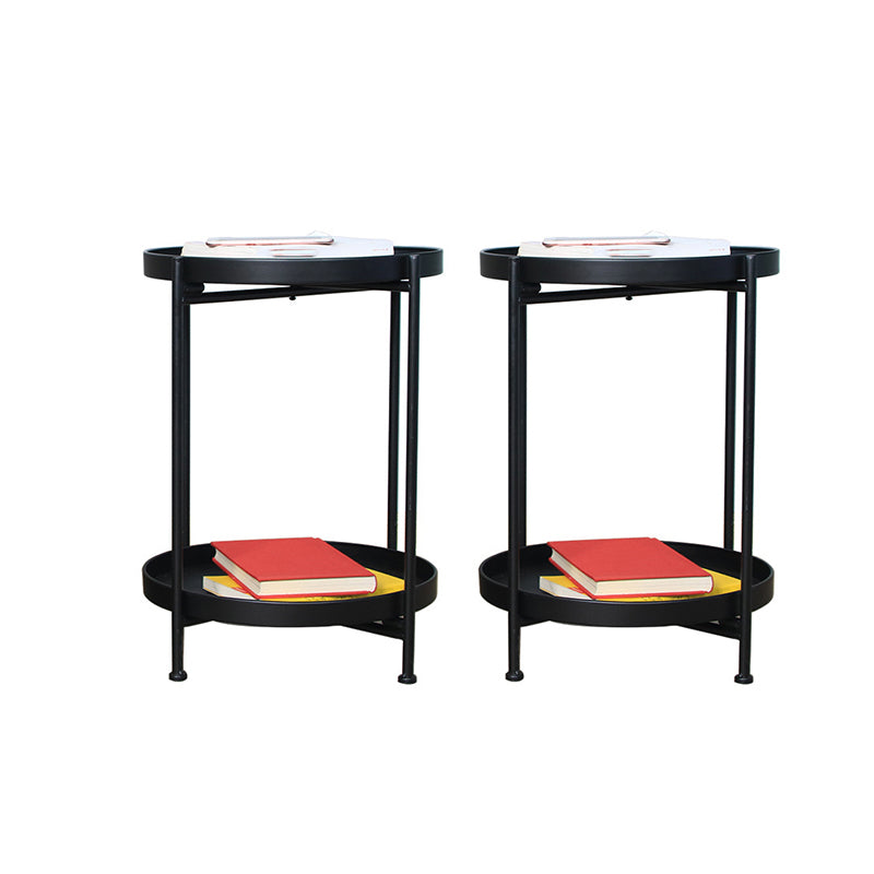 Mid-Century Tray Top End Table 20.3" Tall Iron Round Side Table with Shelf