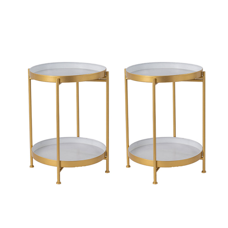 Mid-Century Tray Top End Table 20.3" Tall Iron Round Side Table with Shelf