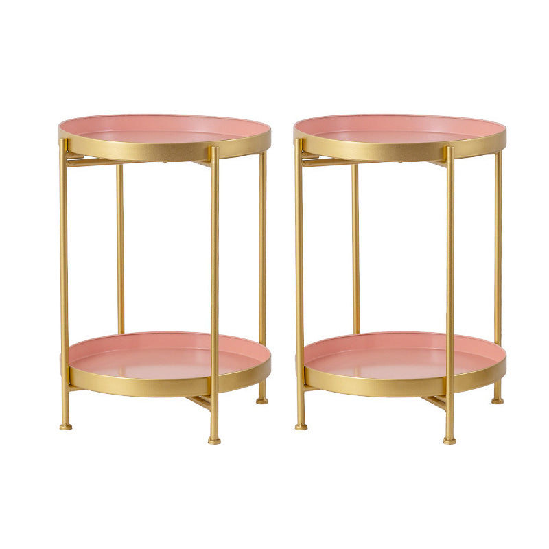 Mid-Century Tray Top End Table 20.3" Tall Iron Round Side Table with Shelf