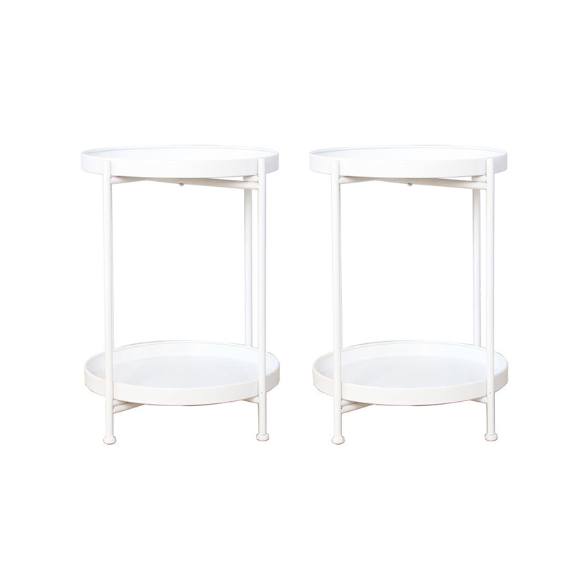 Mid-Century Tray Top End Table 20.3" Tall Iron Round Side Table with Shelf