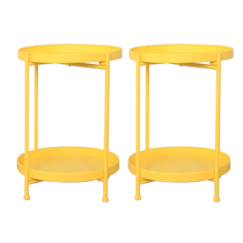 Mid-Century Tray Top End Table 20.3" Tall Iron Round Side Table with Shelf