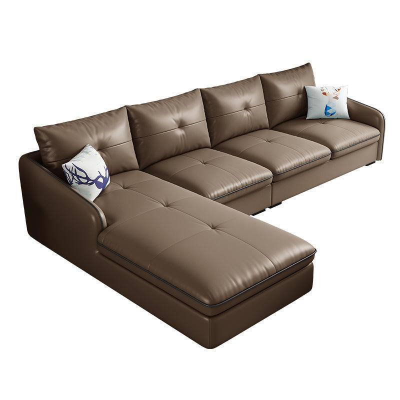 31.49 " H Brown Leather Square Arm Tufted Sofa & Chaise for Living Room