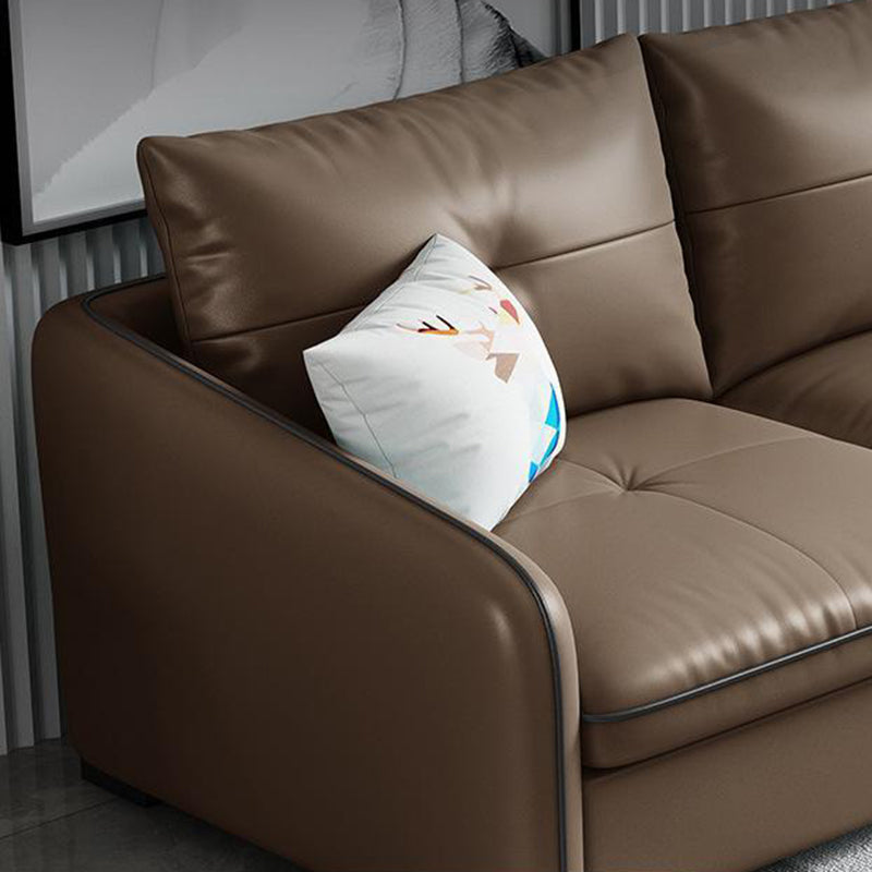 31.49 " H Brown Leather Square Arm Tufted Sofa & Chaise for Living Room