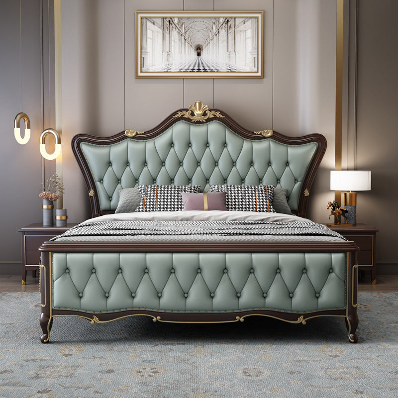 84.65 inch Wide Glam Bed Frame Rubberwood Solid Color Standard Bed with Headboard