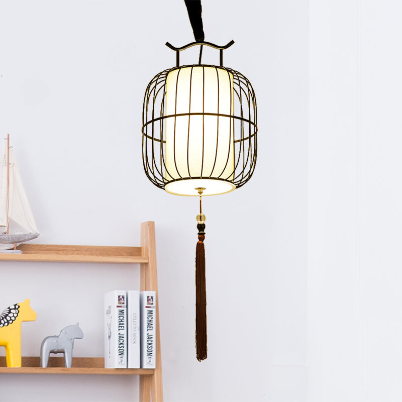 1 Hoofd binnenhangende lamp met cilinder bamboe schaduw Chinese stijl zwart/goudhangend armatuur