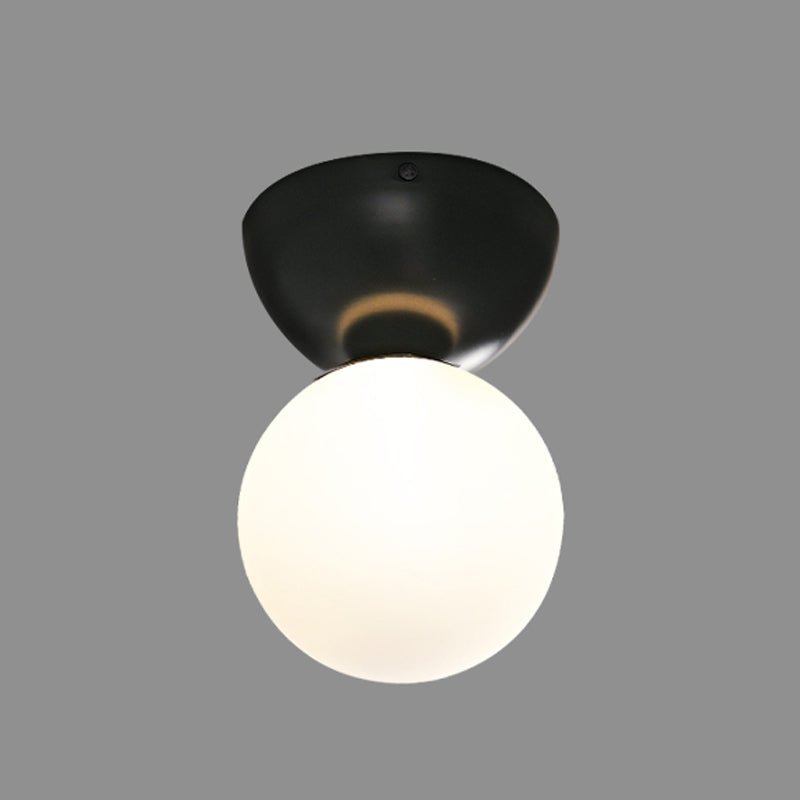 Glass Ball Shade Flush Mount in Black / Gold Brass Ceiling Flush