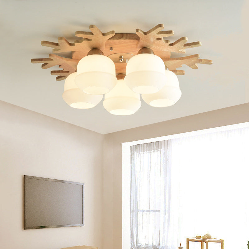 Antler Shape Flush Light Modern Style Glass 1/3/5/7 Lights Flush Ceiling Light in White