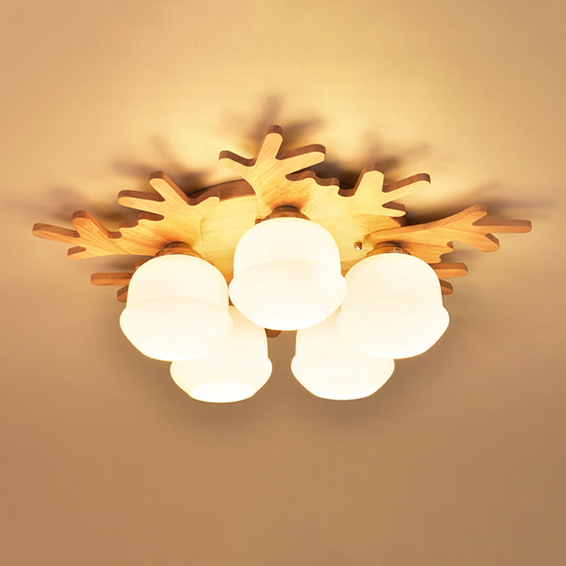 Antler Shape Flush Light Modern Style Glass 1/3/5/7 Lights Flush Ceiling Light in White