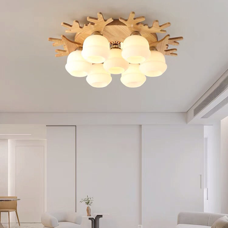 Antler Shape Flush Light Modern Style Glass 1/3/5/7 Lights Flush Ceiling Light in White