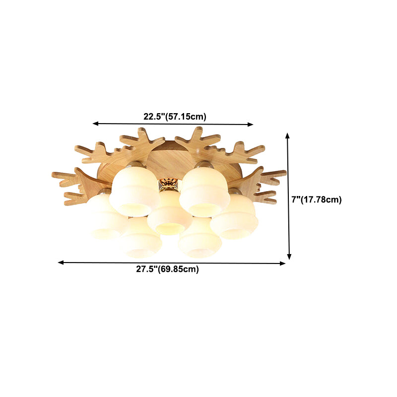 Antler Shape Flush Light Modern Style Glass 1/3/5/7 Lights Flush Ceiling Light in White