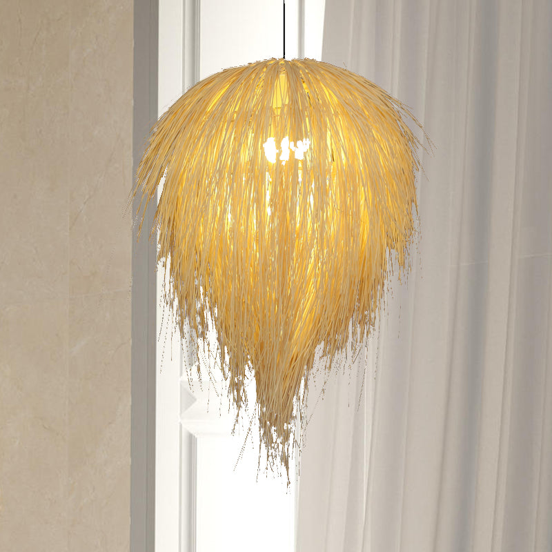 16 "/19.5" W Tapered Hanging Light Modern Style Rattan 1 Head Anhängerlampe in Beige für das Restaurant