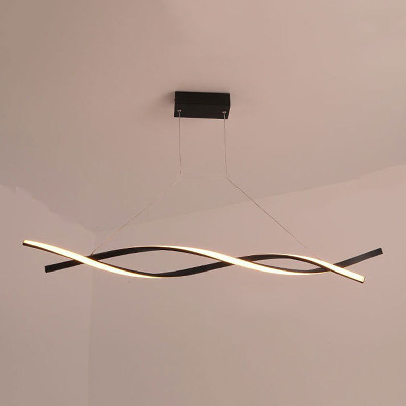 Metal Linear Shape Chandelier Light Modern 2 Lights Chandelier Light Fixture in Black