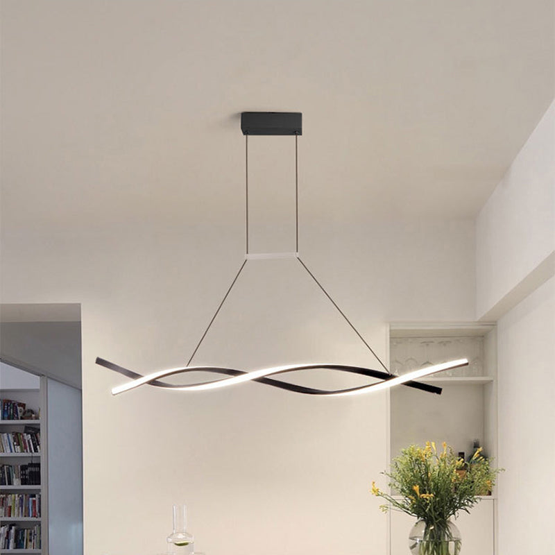 Metal Linear Shape Chandelier Light Modern 2 Lights Chandelier Light Fixture in Black