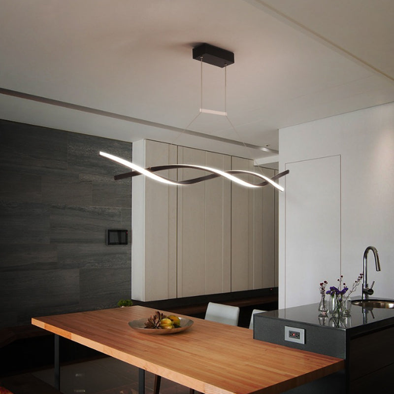 Metal Linear Shape Chandelier Light Modern 2 Lights Chandelier Light Fixture in Black