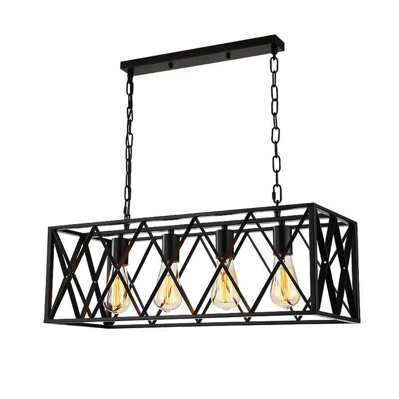 Industrial Style Rectangle Island Pendants Metal Pendant Lights in Black for Dining Room