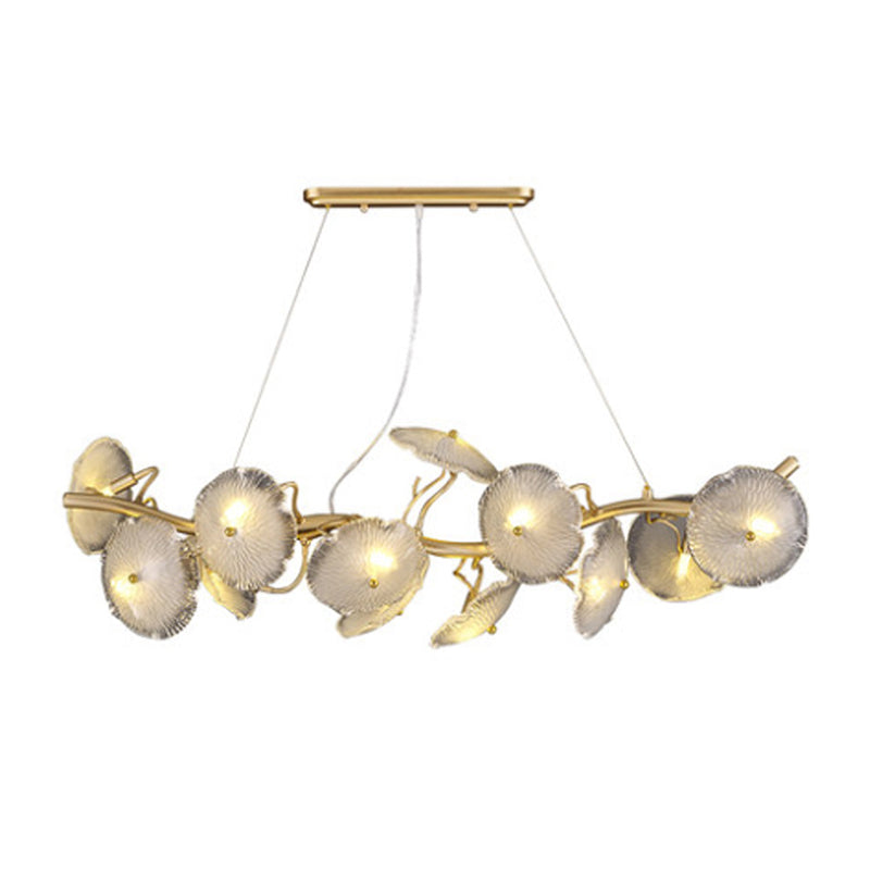 Lotus Leaf Shape Island Light Modern Island Hanging Light with Glass Shade for Dining Room