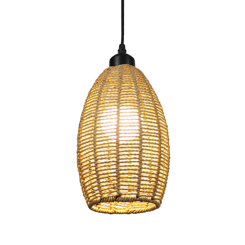1/3-Licht-Restaurant Hanging Pendellicht mit ovalem Rattan-Schatten Asiatischer beige Deckenlampe, runder/linearer Baldachin