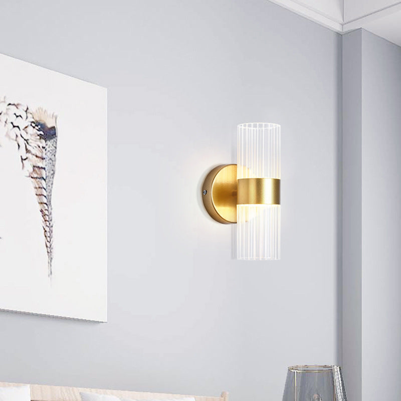 2-Light Cylinder Sconce Light Fixture Modern Glass Wall Light
