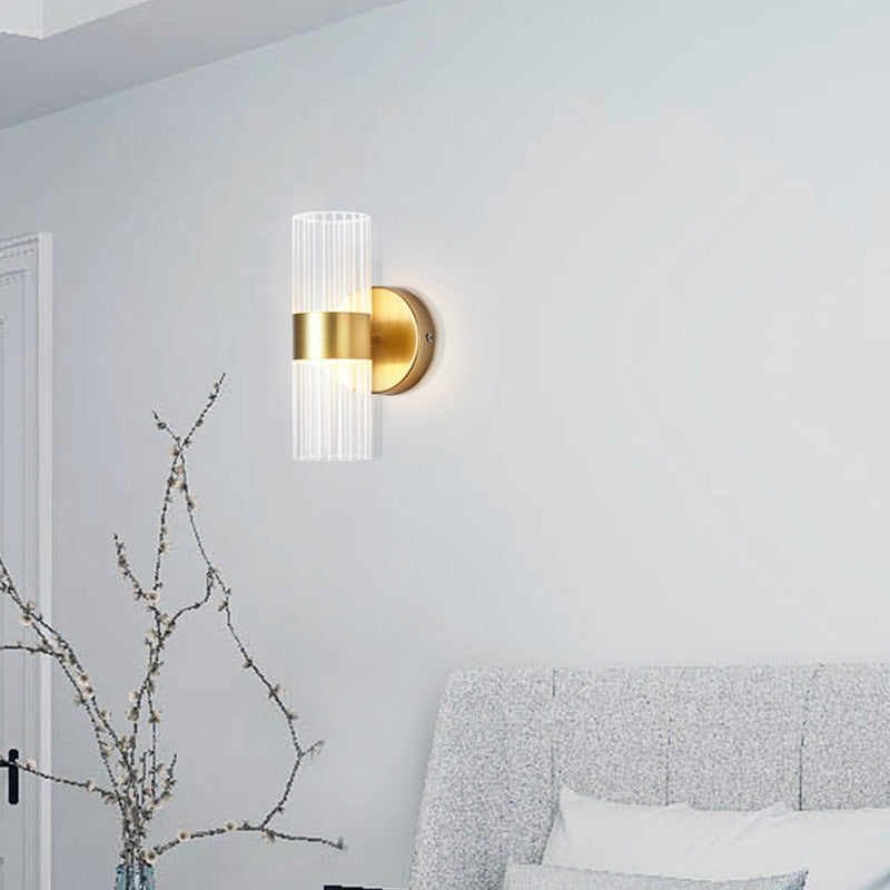 2-Light Cylinder Sconce Light Fixture Modern Glass Wall Light