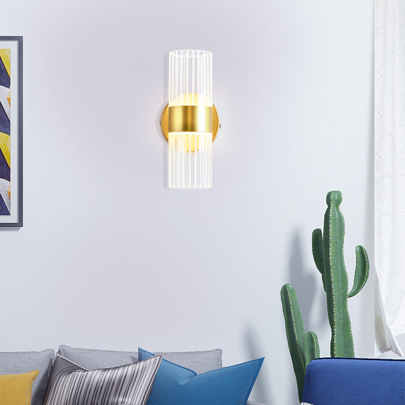 2-Light Cylinder Sconce Light Fixture Modern Glass Wall Light