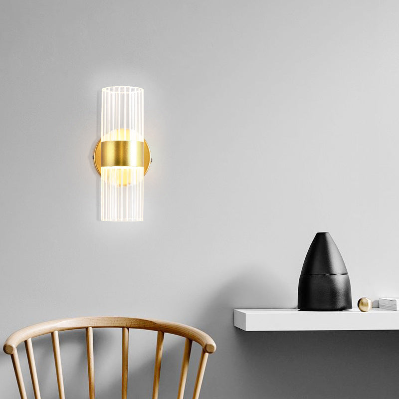 2-Light Cylinder Sconce Light Fixture Modern Glass Wall Light