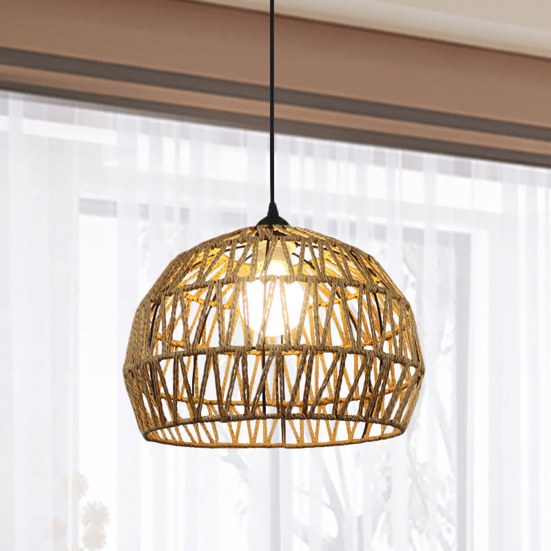 1/3-Bulb-Korridor hängende Leuchte mit gewölbter Rattan-Schatten schwarz/beige hängende Lampe