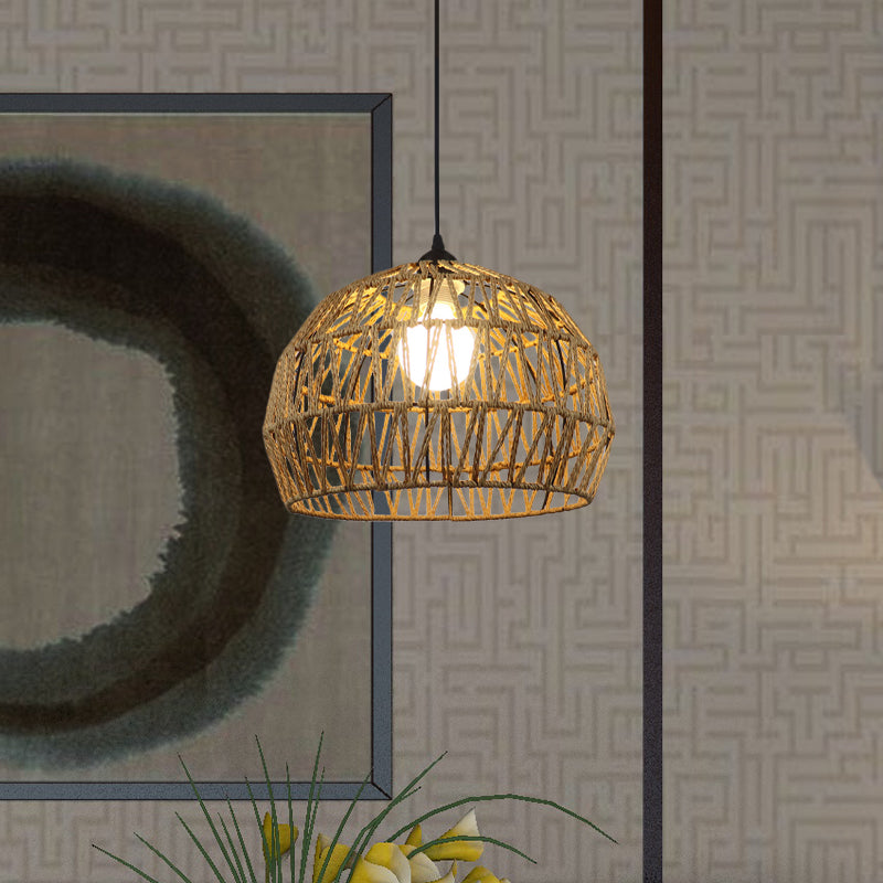 1/3-Bulb-Korridor hängende Leuchte mit gewölbter Rattan-Schatten schwarz/beige hängende Lampe