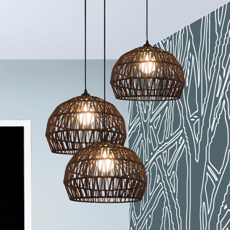 1/3-Bulb-Korridor hängende Leuchte mit gewölbter Rattan-Schatten schwarz/beige hängende Lampe