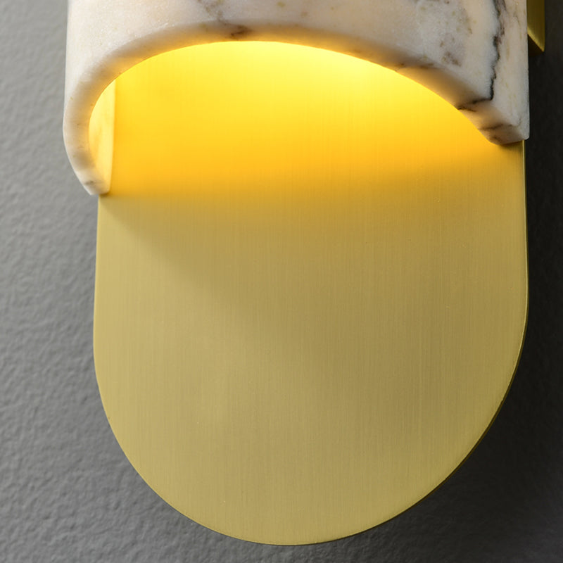 Modern Metal Wall Sconce Geometric Shape Wall Light with Stone Shade for Bedroom