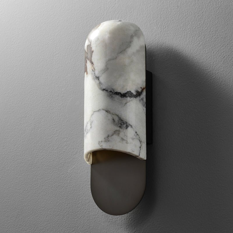 Modern Metal Wall Sconce Geometric Shape Wall Light with Stone Shade for Bedroom