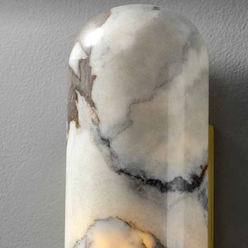 Modern Metal Wall Sconce Geometric Shape Wall Light with Stone Shade for Bedroom