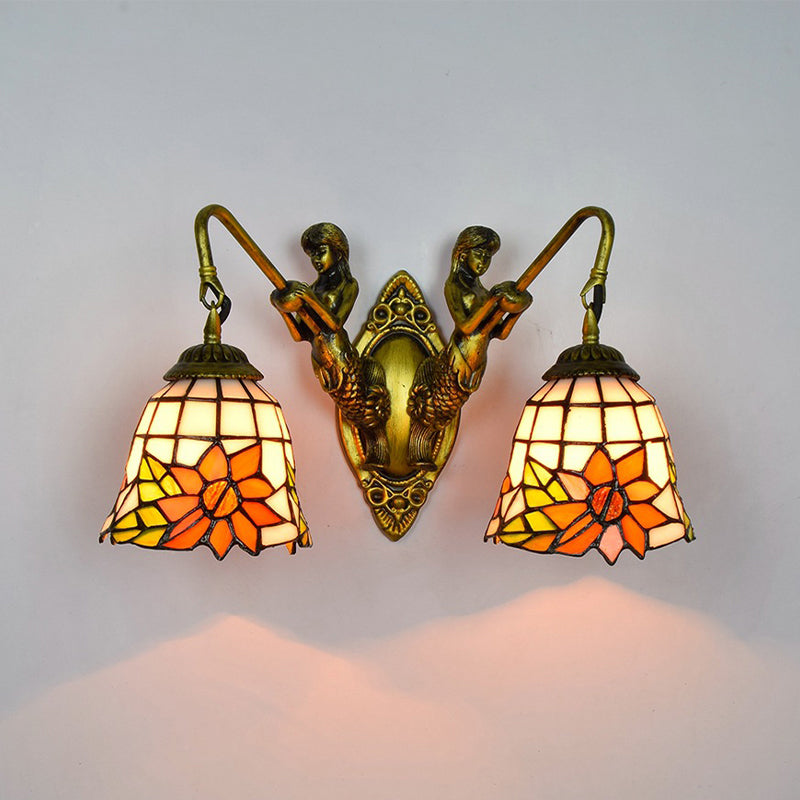 Tiffany Bell Vanity Wall Light Fixtures Glass 2-Light Vanity Lights