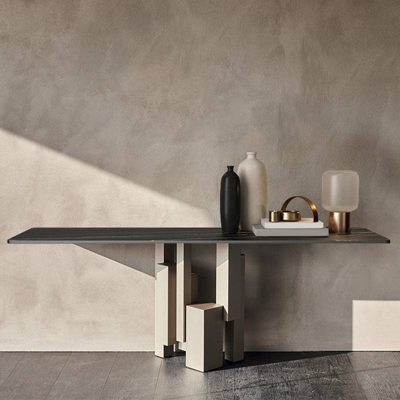 15" Wide Stone Contemporary Console Table Black Rectangle Sofa Table