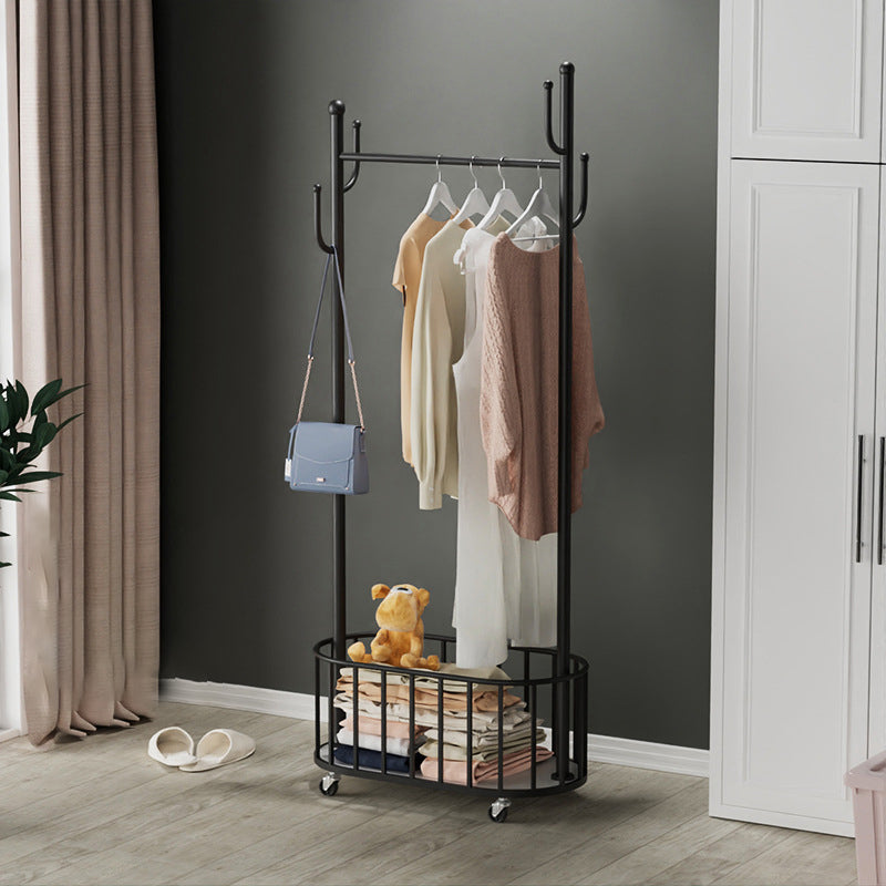 Classic Metal Clothes Hanger Basket Storage Free Standing Coat Rack with Castors